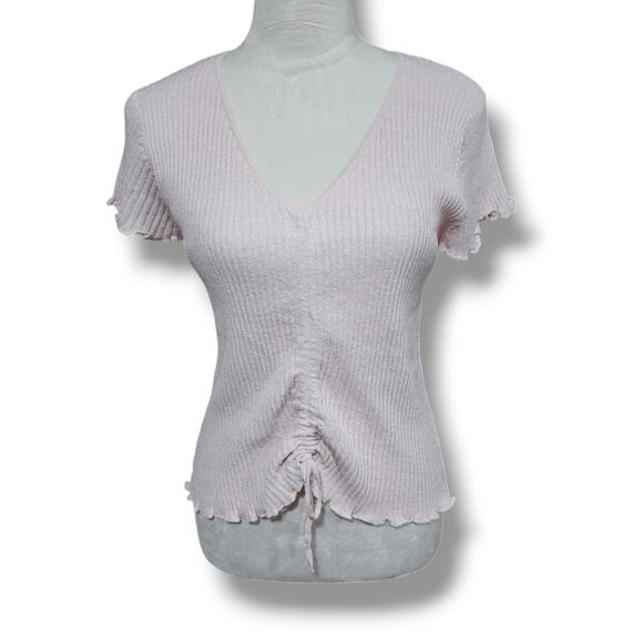 Fate Tops - Fate Fitted Y2K Vibes Ribbed Pale Pink Top